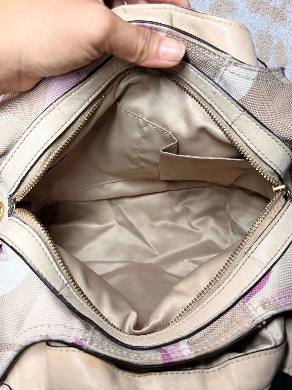 Coach Pink and Beige Signature C Hobo with Gold Hardware